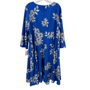 Maree Women Plus 24 Pour Toi Blue Floral Midi Dress 3/4 Sleeve Flowey Zip Lined